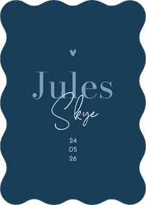 Geboortekaartje blauw wave vorm stijlvol jongen hartje