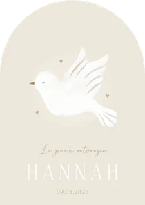 Geboortekaartje christelijk duif hartjes neutraal boogvorm