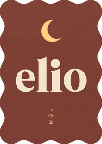 Geboortekaartje golvend roestbruin met maan