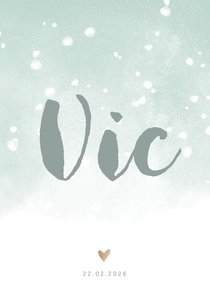 Geboortekaartje groene waterverf en witte confetti