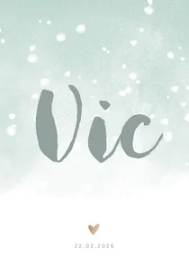 Geboortekaartje groene waterverf en witte confetti