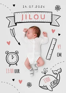 Geboortekaartje illustraties foto doodle hip