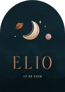 Geboortekaartje in boogvorm minimalistisch maan en planeten