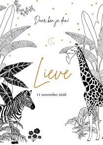 Geboortekaartje jungle thema met zebra en giraffe