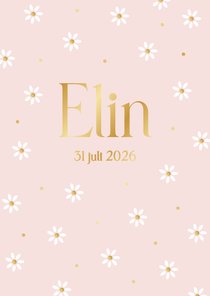 Geboortekaartje lief bloemetjes goud stipjes stijlvol