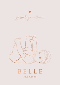 Geboortekaartje lijntekening baby meisje