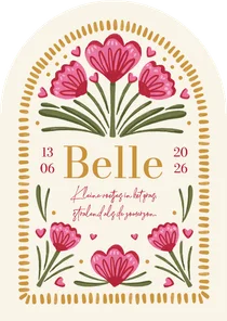 Geboortekaartje meisje boogkaart bloemen uniek bijzonder