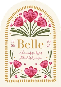 Geboortekaartje meisje boogkaart bloemen uniek bijzonder