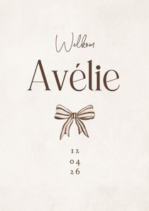 Geboortekaartje meisje strikje streepjes beige vintage