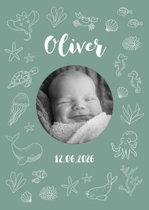 Geboortekaartje met foto en zeedieren