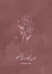 Geboortekaartje met geboortebloem oktober roze waterverf