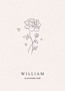 Geboortekaartje met geboortebloem pioenroos november