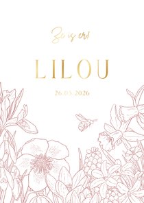 Geboortekaartje met getekende lentebloemen in gewenste kleur