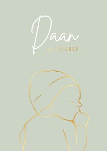 Geboortekaartje met lijntekening van baby