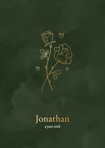 Geboortekaartje met roos geboortebloem donkergroen juni