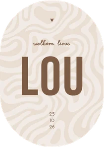 Geboortekaartje met wavy patroon beige ovaalvorm