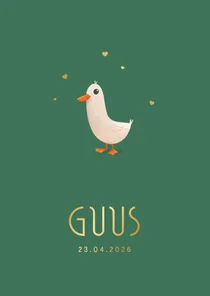 Geboortekaartje minimalistisch dieren gans hartjes goud