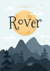 Geboortekaartje natuur bergen bomen beer maan jongen