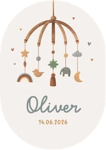 Geboortekaartje pilvorm vintage mobiel dieren regenboog