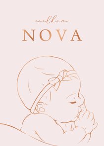 Geboortekaartje slapend meisje met haarband - koperfolie