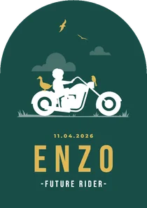 Geboortekaartje stoer silhouet motor jongen vogels