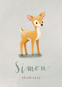 Geboortekaartje stoer staand hertje vintage achtergrond