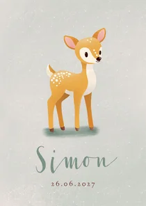 Geboortekaartje stoer staand hertje vintage achtergrond