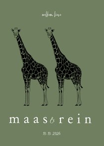 Geboortekaartje tweeling giraffen lijntekening