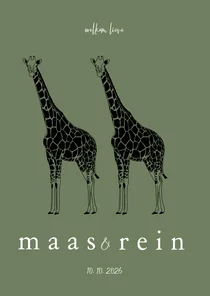 Geboortekaartje tweeling giraffen lijntekening