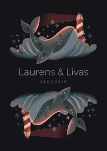 Geboortekaartje walvis met vuurtoren donkerblauw