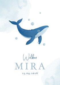Geboortekaartje walvis waterverf bubbels schattig