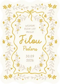 Geboortekaartje wave hip patroon bloemen geel kamille