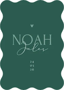 Geboortekaartje wave vorm stijlvol groen jongen hartje