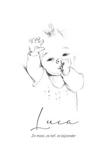 Geboortekaartjes - Pentekening duimende baby