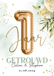 Gefeliciteerd 1 jaar getrouwd kaart botanisch goud