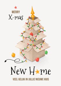 Gefeliciteerd verhuizen met kerst dozen lampjes kerstboom