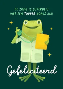 Geslaagd gefeliciteerd zorg dokter kikker humor