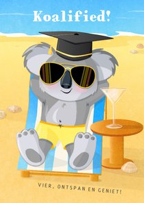 Geslaagd humor chillende koala met zonnebril & afstudeerhoed