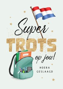 Geslaagd kaart gefeliciteerd trots op jou rugzak vlag