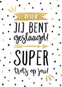 Geslaagd kaart hip typografisch met naam