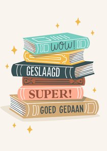Geslaagd kaart met boekenstapel
