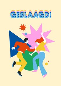 Geslaagd kaart met illustratie van dansende mensen