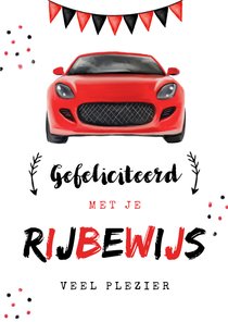 Geslaagd rijbewijs feestelijk sportwagen rood