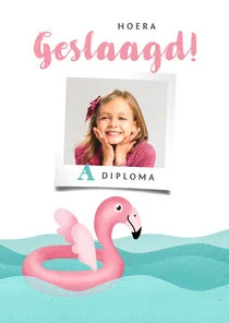 Geslaagd zwemdiploma flamingo felicitatie meisje roze foto