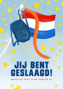 Geslaagdkaart met vlag en wimpel met aanpasbare achtergrond