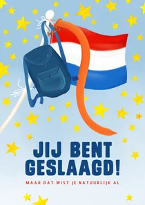 Geslaagdkaart met vlag en wimpel met aanpasbare achtergrond