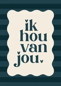 Gestreept valentijnskaartje ik hou van jou hartjes blauw