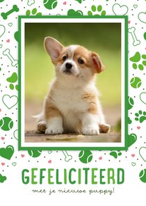 Gezellige felicitiatiekaart voor een puppy met patroon