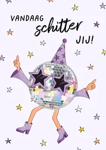 Gezellige verjaardagskaart met dansende discobal