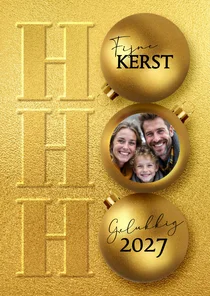 Gouden kerstkaart Ho Ho Ho met foto